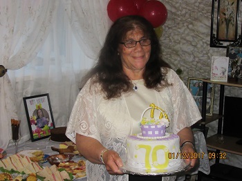 Barbara Glass and her birthday cake.