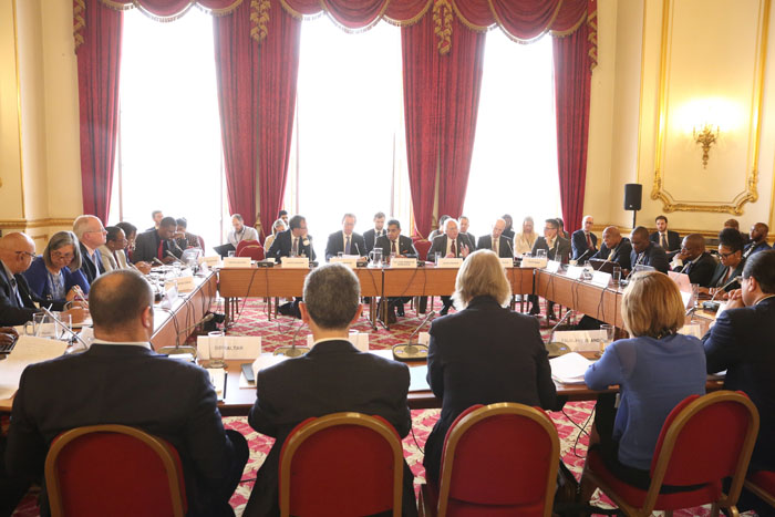 The Overseas Territories' Joint Ministerial Council in progress at Lancaster House.