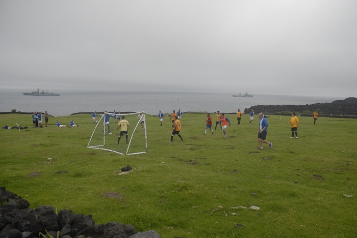 The Navy v Tristan football match.