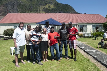 Kenyan crew of the SVS Grenville with Administrator Sean Burns and his wife Marina.