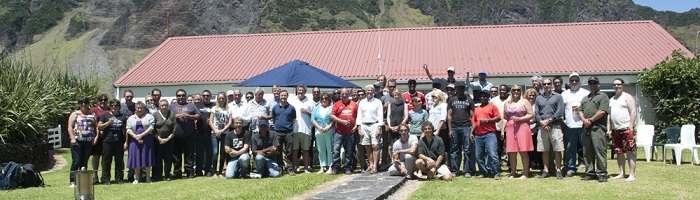 The expedition team and crew with Island Councillors and staff of the Conservation and Fisheries Departments.