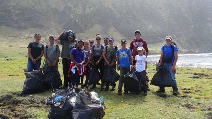 The students with their haul of cleared rubbish.