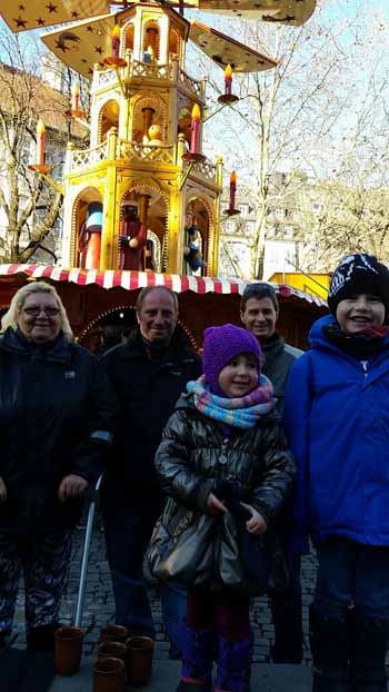 Dilys, Ian, Marko, Amelia and Liam at the Christmas market in Munich.