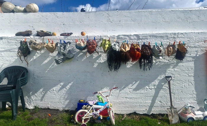 The strange sight of washed masks drying upside down on a line back in August.