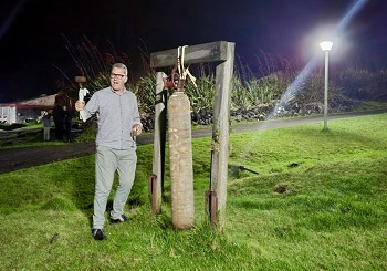 Philip Kendall about to hit the fishing dong at midnight