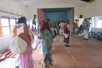 Getting dressed up in the school hall