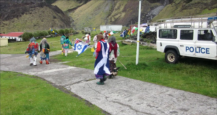 Marching round the corner past Conrad Glass's house