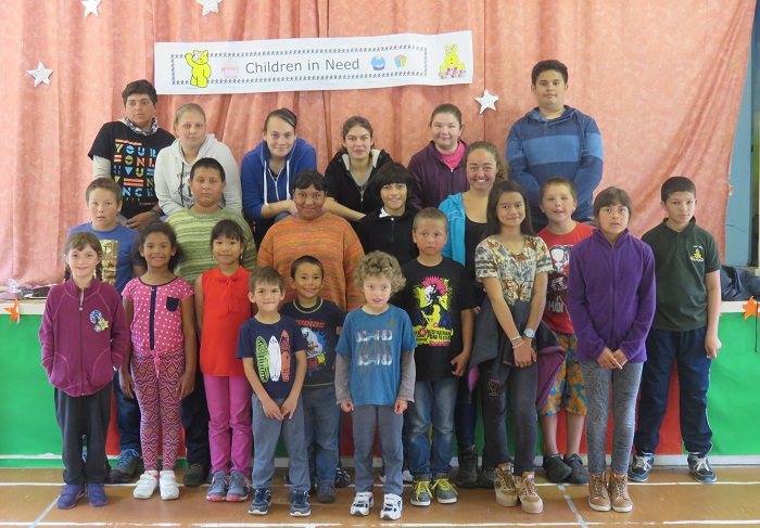 St Mary's students pose under their 'Children in Need' banner 2016