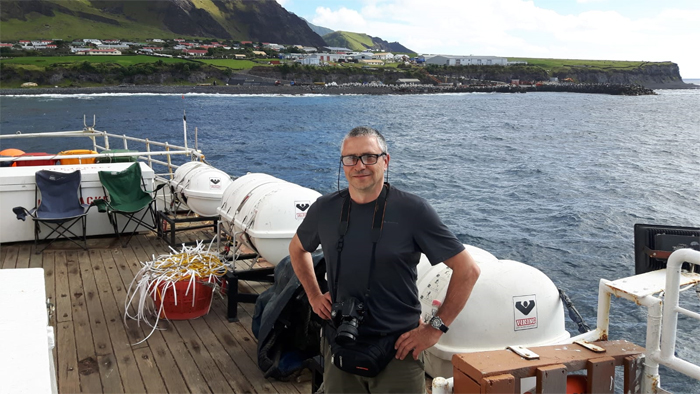 Gianfranco Repetto arriving at Tristan da Cunha on the MFV Edinburgh