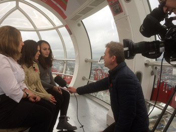 Janice, Jade and Rhyanna being interviewed in the London Eye by BBC TV