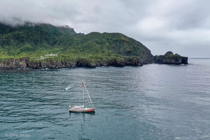 Aerial view of the Pelagic Australis off Gough Island