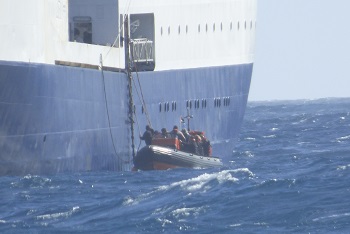 Disembarking from the RMS St Helena.