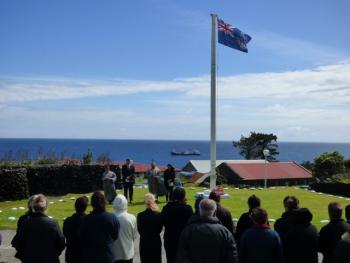 Remembrance Sunday at the flagpole.