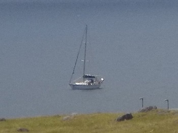 Yacht Dodo anchored off Tristan da Cunha