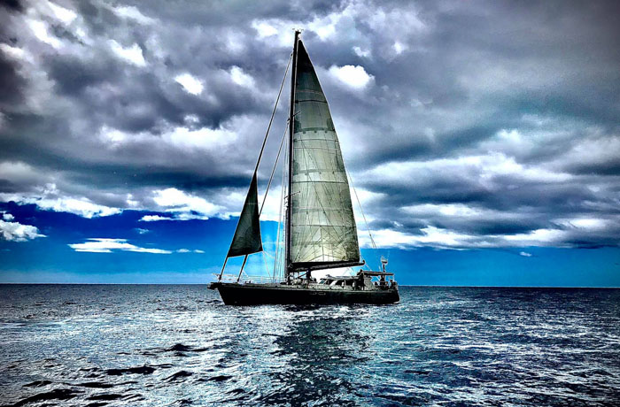 SV Urchin off Tristan on Saturday 27th March - Photo Emil Pirzenthal