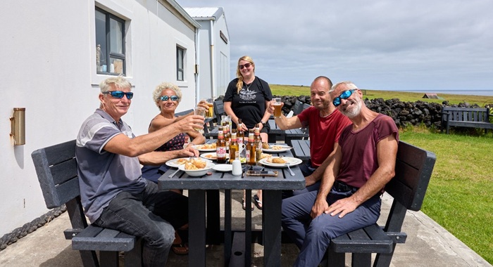 The Ecrin's crew enjoying a lobster lunch at the Tourism Centre.