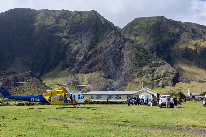 The Agulhas II helicopter picking up.