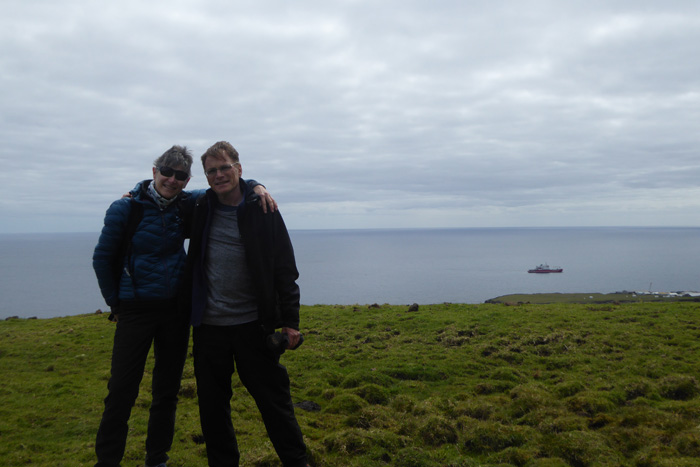 Visitors Susan Cooper and Steve Taylor on a hike to Hillpiece.