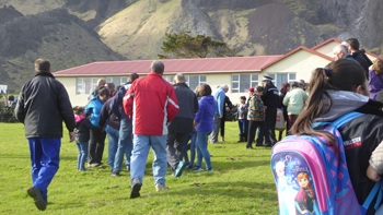 Passengers from the Agulhas II being greeted by families on Tristan da Cunha
