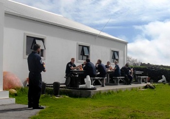 Taking refreshments at the Post Office and Tourism Centre.