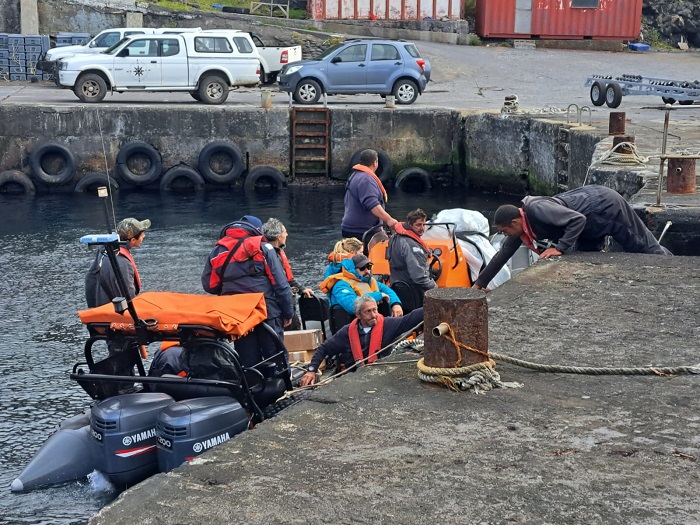 Nick and Julia arrive in Calshot Harbour on the island's Police RIB.