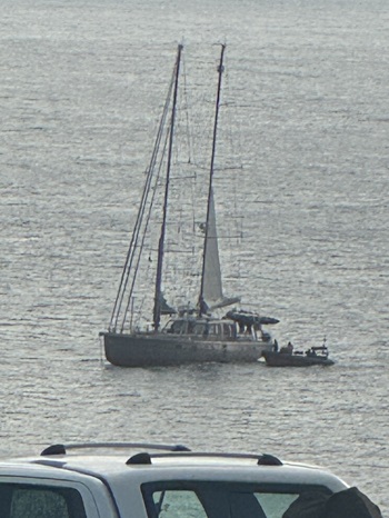 The yacht Amundsen transferring crew to the harbour by RIB. Photo: Kelly Green