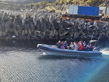 The Conservation RIB leaving harbour to circumnavigate the island with visitors.