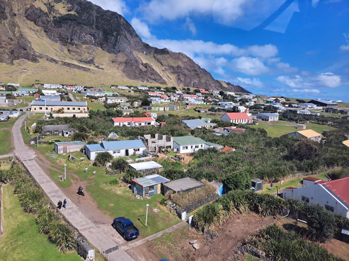 An aerial view of the Tristan da Cunha settlement