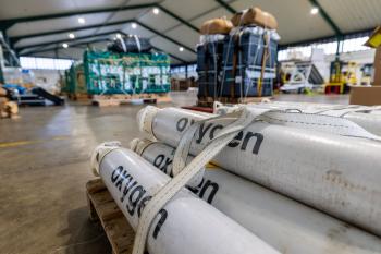 Palettes of medical oxygen and kits ready for loading at Brize Norton and Ascension. Photos: MoD