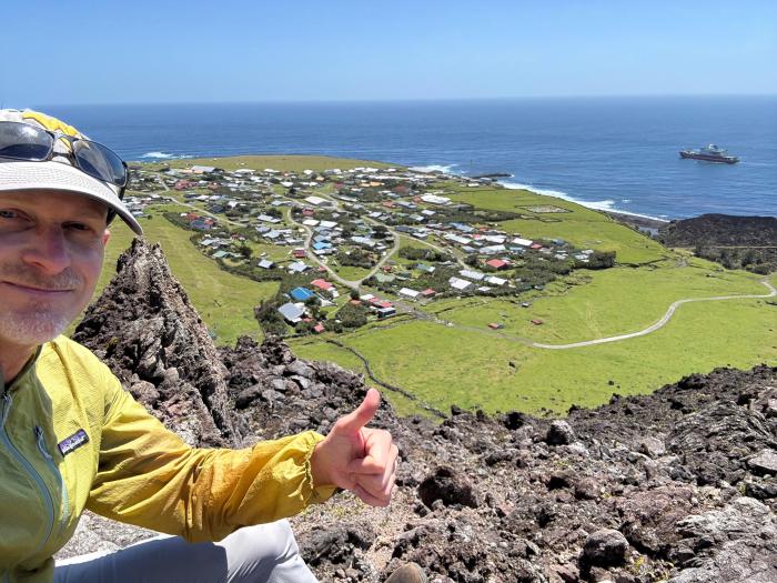Visitor Matthew Tharp poses atop the 1961 Volcano (Photo: Matthew Tharp)
