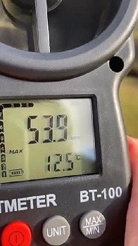 Wind speed 53.9 mph (86.7 km/h) - not a day for flying the drone!