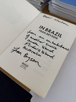 Fran Bryson kindly gave a signed copy of her book to the Tristan library