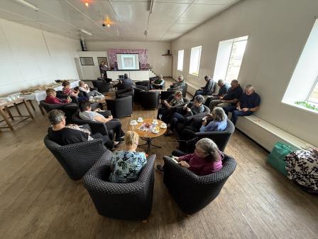 Tristan's pensioners playing bingo at their Christmas party, and the lucky winner, Ches Lavarello.