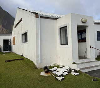Damage to the east end of the Post Office and Tourism Centre.