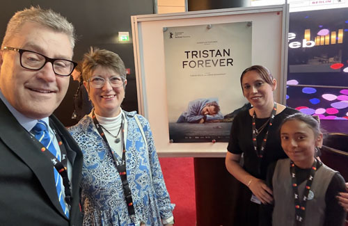 Philip and Louise Kendall at the premiere of the film Tristan Forever with islanders Glenda and Holly Rogers who starred in the film. The event was hld on 15th Februarty as part of the Berlin Film Festival