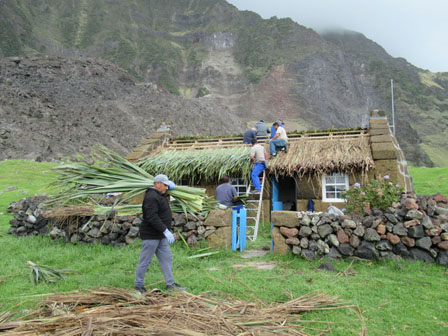 Carrying bundles of flax to the thatchers