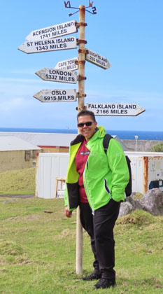 Paula Swain at the international signpost