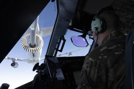 The A400M pilot's view of the refuelling operation Photo: Ministry of Defence