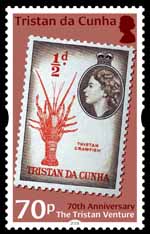 1954 Tristan stamp showing a crawfish