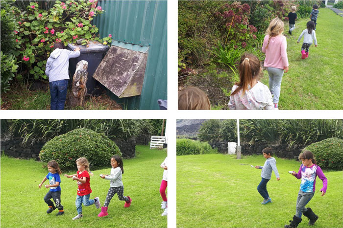 Pictures of the Easter Egg hunt and the potato and spoon races.