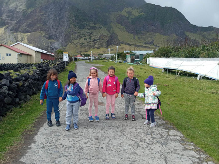 Play school children setting out from school