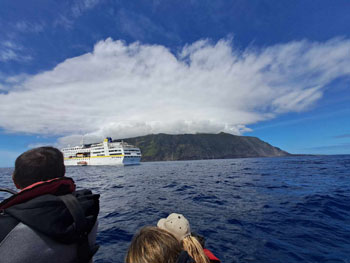 The MS Hamburg off Tristan da Cunha