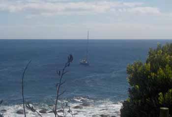 Yacht Nina Pope at anchor off Tristan da Cunha