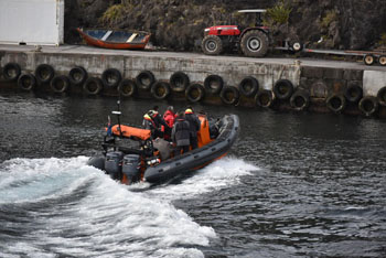 RIB entering the harbour with medevac