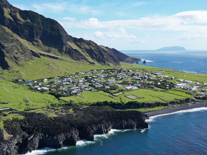 Drone view of the settlement and the 1961 volcano