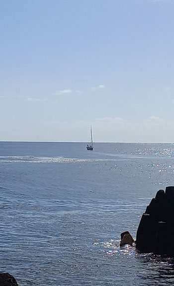 The Nyamezela at anchor off the harbour