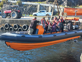 RIB Atlantic Dawn with Island officials is launched