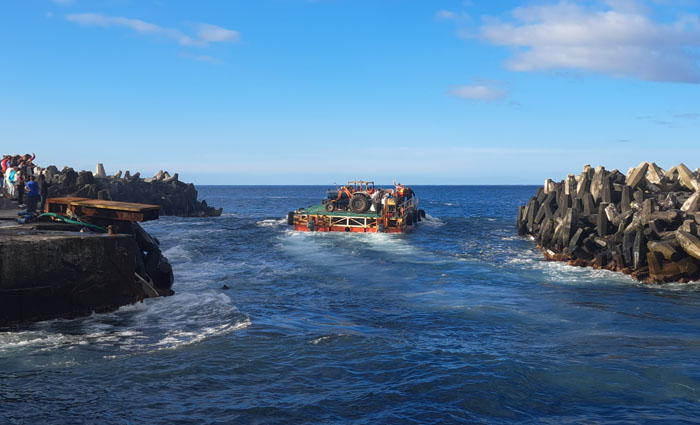 Visitors saw Edinburgh passengers and a tractor being taken out to the ship on a powered raft