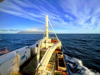 The MFV Lance approaching Tristan an the 12th June 2025. Photo: Philip Kendall.