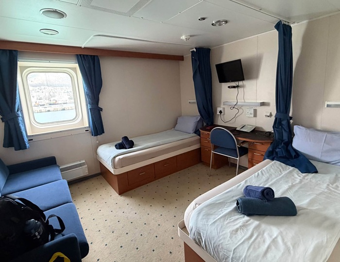 A typical passenger cabin on the SA Agulhas II. Photo: Paula Swain.